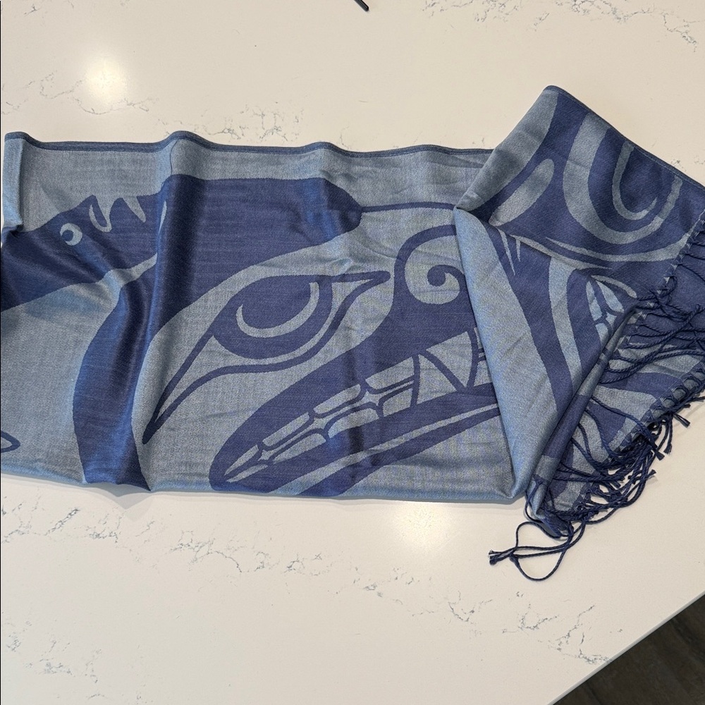 Indigenous design Blue Patterned oversized scarf/wrap